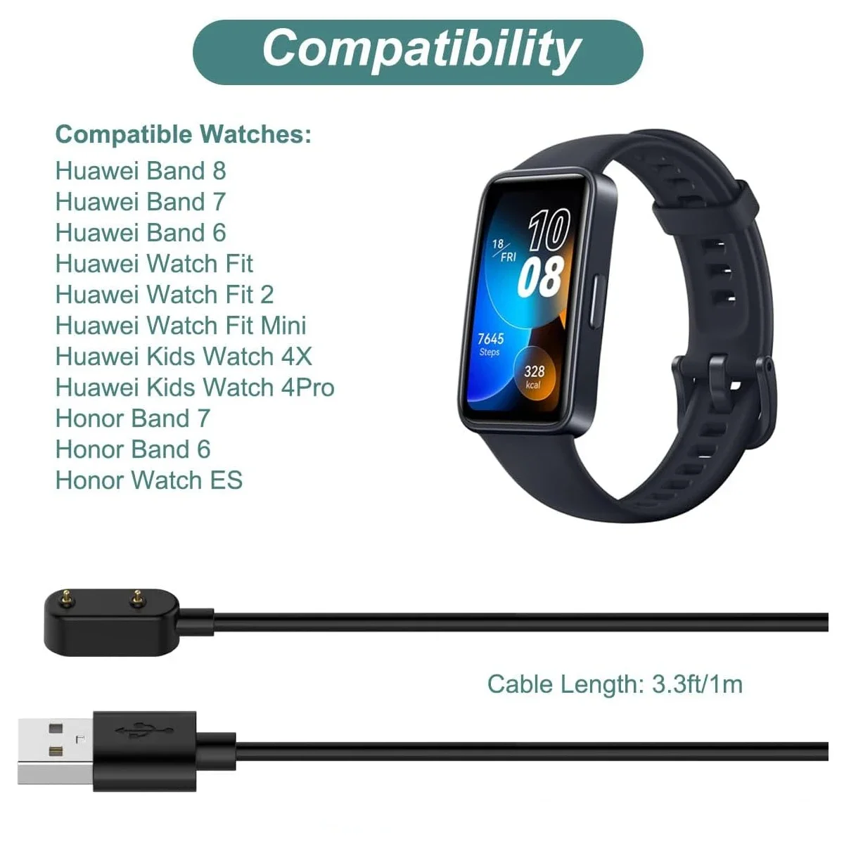 Huawei Smartwatch Watch Fit - USB Smartwatch-Ladegerät Ersatz für Huawei Band