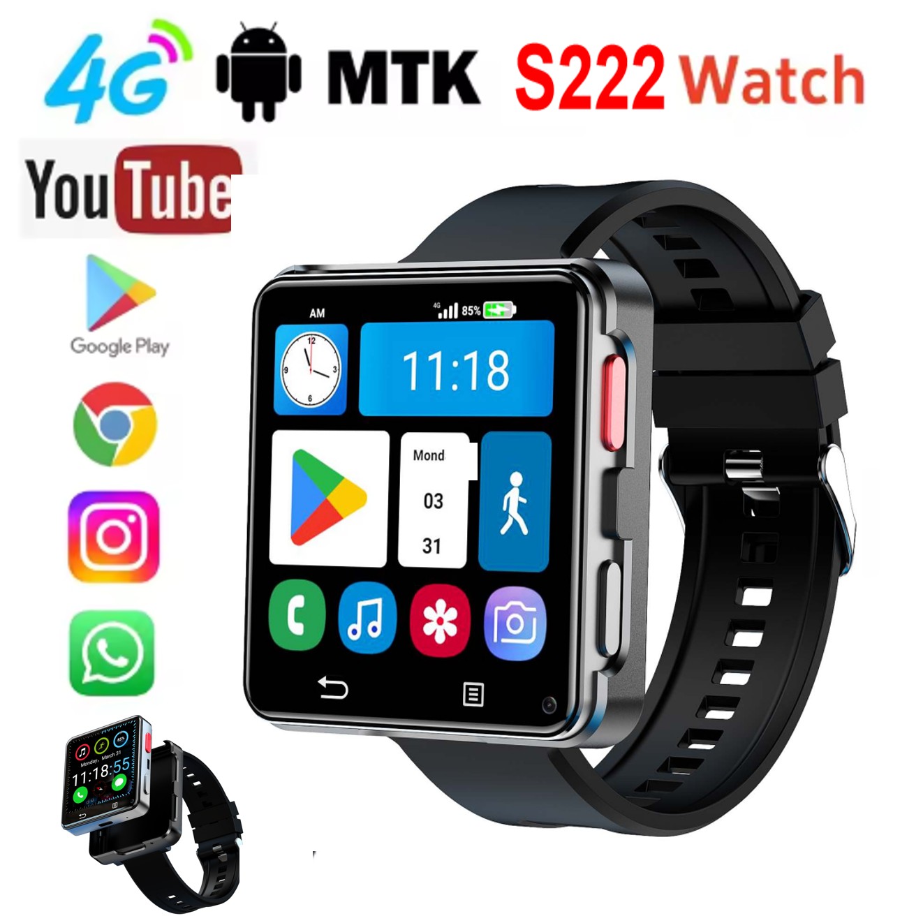 Watch Smartwatch Android - S222 Smartwatch 4G SIM-Karte 4GB RAM
